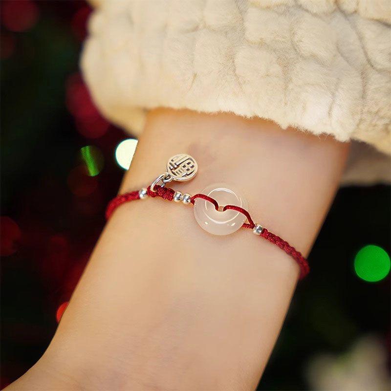 

2025 Ping An Fu Выдвижной Плетеный Браслет Девочки Синяя Веревка Красная Веревка Ремешок на Год Рождения Пара Нишевый Стиль Изысканный [1] Red