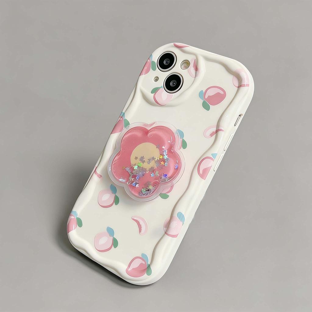 Korean Flower Bracket Holder 3D Wave Case For Realme 15 5G 15 14 13 12 Pro 11 Plus C71 C75 C53 C55 Note 60 C61 GT6 Cover Funda S