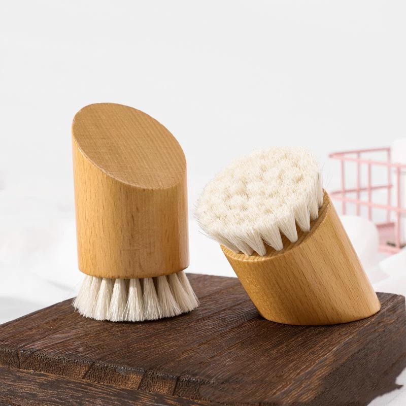 Houten Handvat Gezichtsborstel Wol Reinigingsborstel Schoon Handmatig Zachte Gezichtsmassager Huidporiën Reinigingsborstel Gezichtsverzorgingsborstel Schoonheidstool