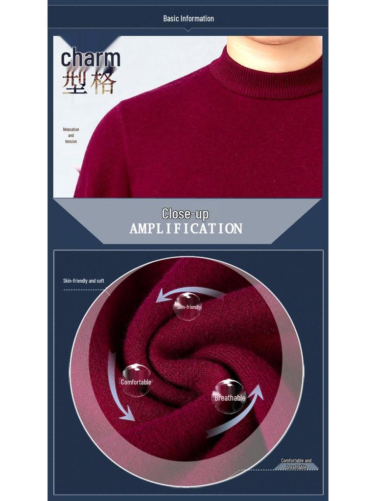 Herren Business Casual dicker Kaschmirpullover - Neuer Stil, Halbhoher Rundhalsausschnitt, 100% Reines Kaschmir, Hochwertige Basisschicht