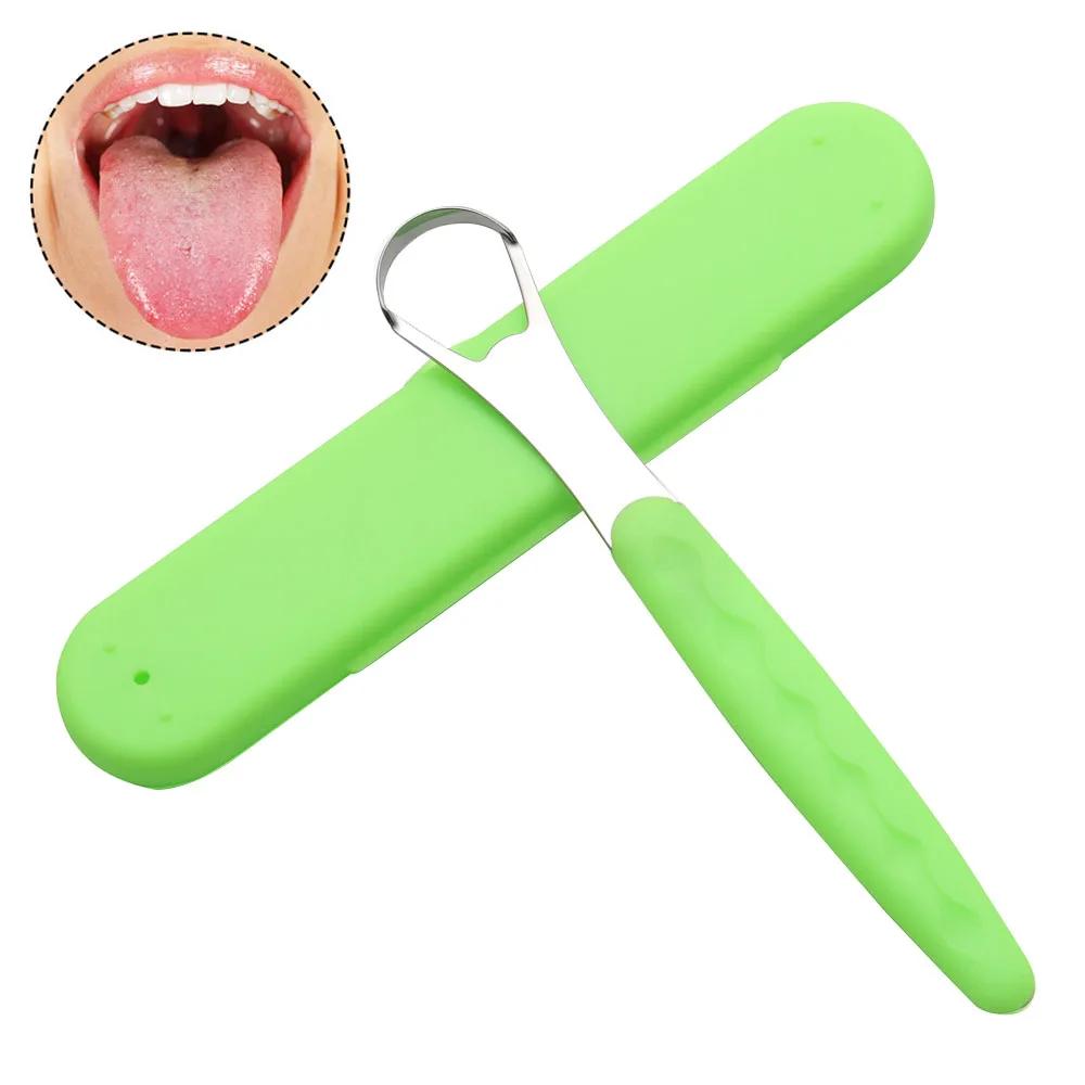 

Portable Tongue Cleaner Tongue Scraper Reusable Stainless Steel Oral Mouth Brush Travel Case Black/Blue/Green Non-slip Handle