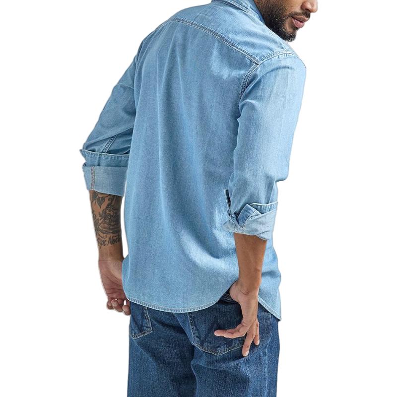 Pánská ležérní džínová košile s dlouhým rukávem na knoflíky, vintage praná kovbojská košile, outdoorové pracovní topy