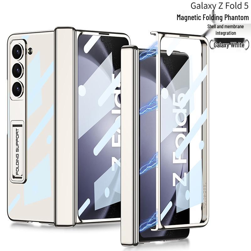 Samsung Z Fold5 Phone Case: Electroplated Transparent Hinge, Foldable Full Coverage with Bracket Protection.