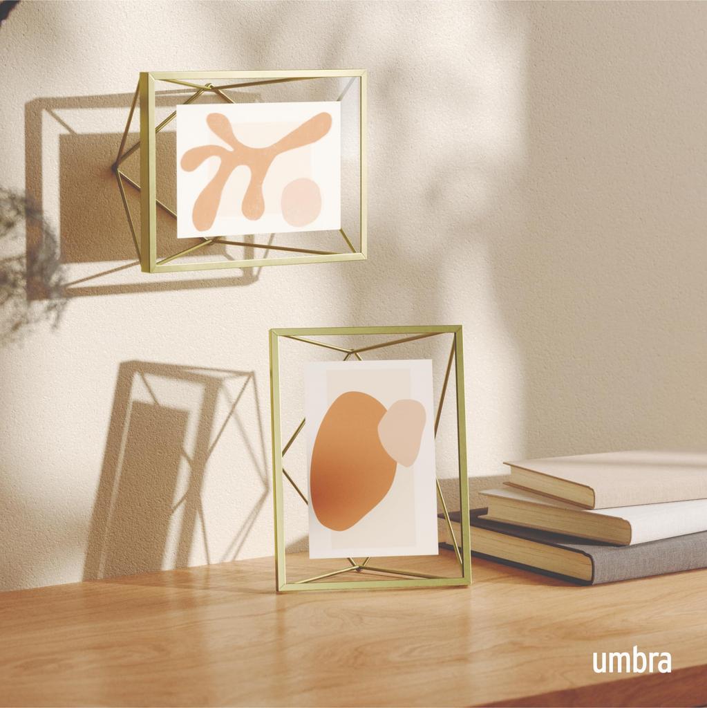 Umbra Prisma Photo 5x7 2L for Tabletop and Wall Mounted Photo Brass Frame, Inches, Size, Display,