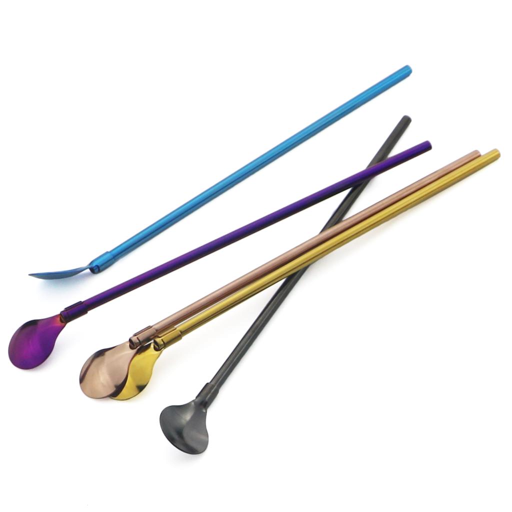 Cucchiaio di cannuccia riutilizzabile in acciaio inossidabile 18/10, cannuccia colorata, cucchiaio di cannuccia per cocktail, accessorio per mescolare il caffè e il bar del latte