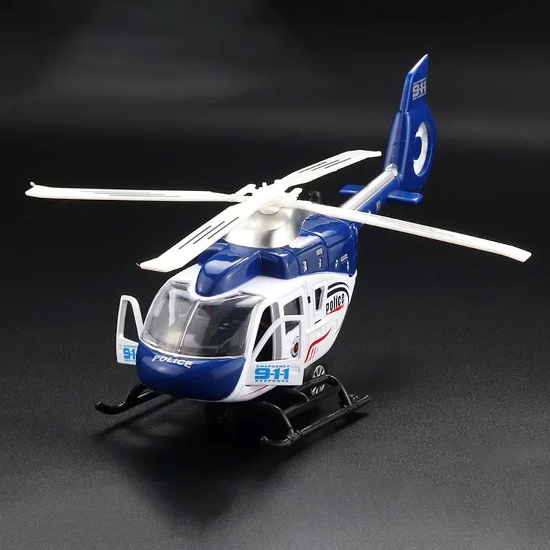 24CM Public Security Command Helicopter Model Car Toys Musical Pull-back Propeller Rotation Aircraft Airplane Models Child Gifts