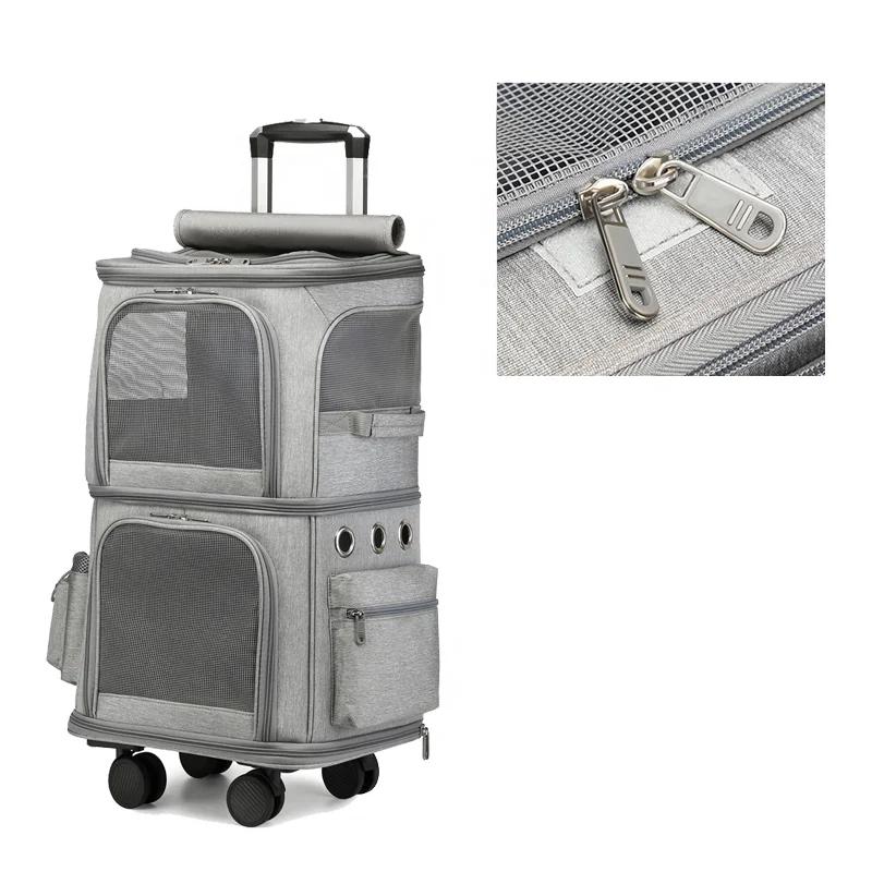 Double Layer Pet Carrier Bag Large Space Portable Outdoor Travel Silent Easy Fit Two Cats Foldable Oxford Fabric Pet Bag