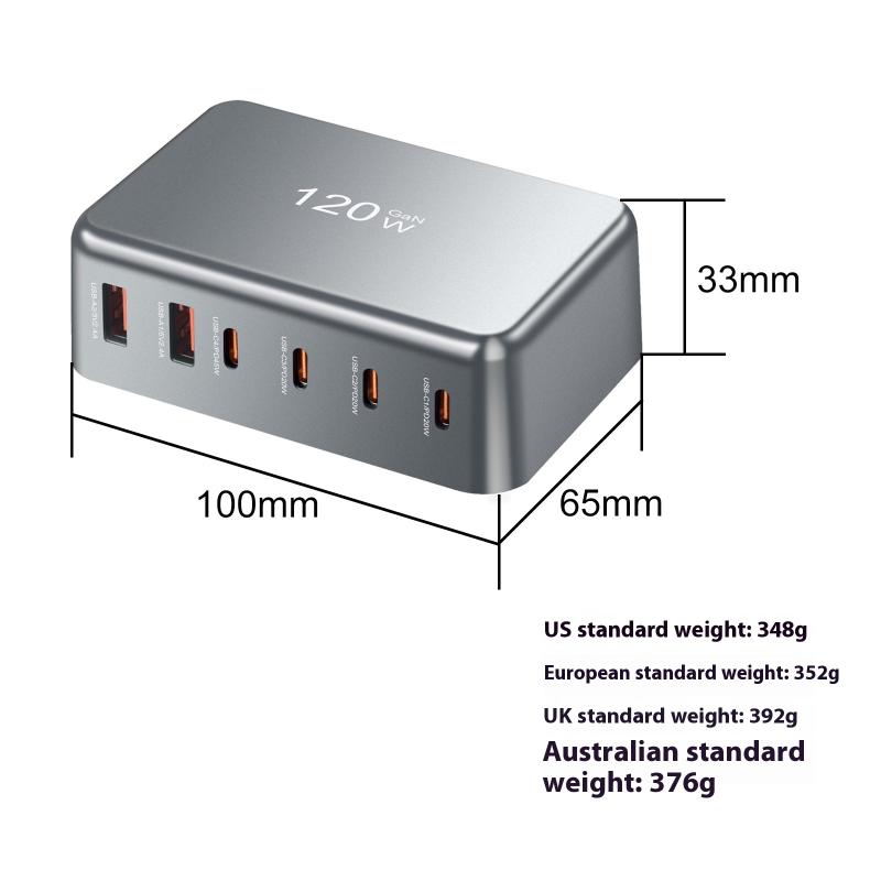 120W Gan Charger Multi Ports Fast Charger Desktop Charging Station Usb Type C Pd Phone Charger Adapter For Ipad Laptop Tablet
