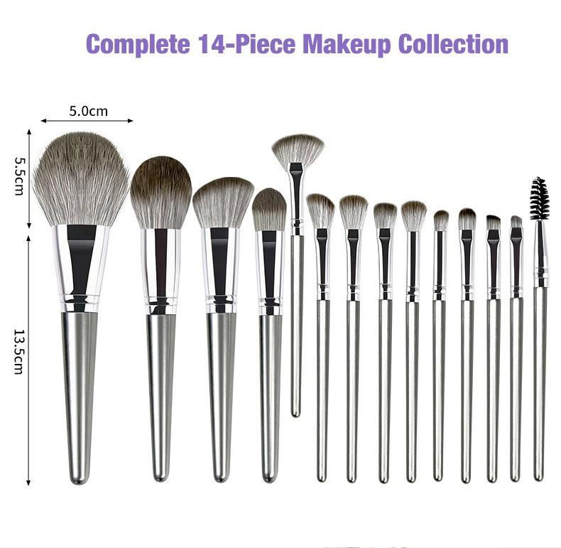 14 Silver Makeup Set Brush Beauty Tools