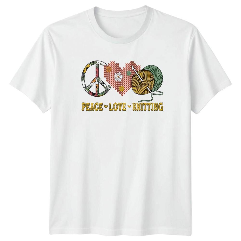Peace Love Knitting Unisexs TShirt Hobby Crafting Gift For Her S
