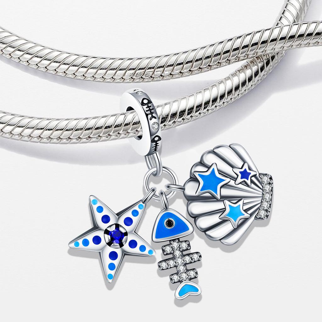 New Copper Mermaid Charm Ocean Glass Beads Pendant Fit Original Bracelet For Women Diy Gift Making Jewelrygift