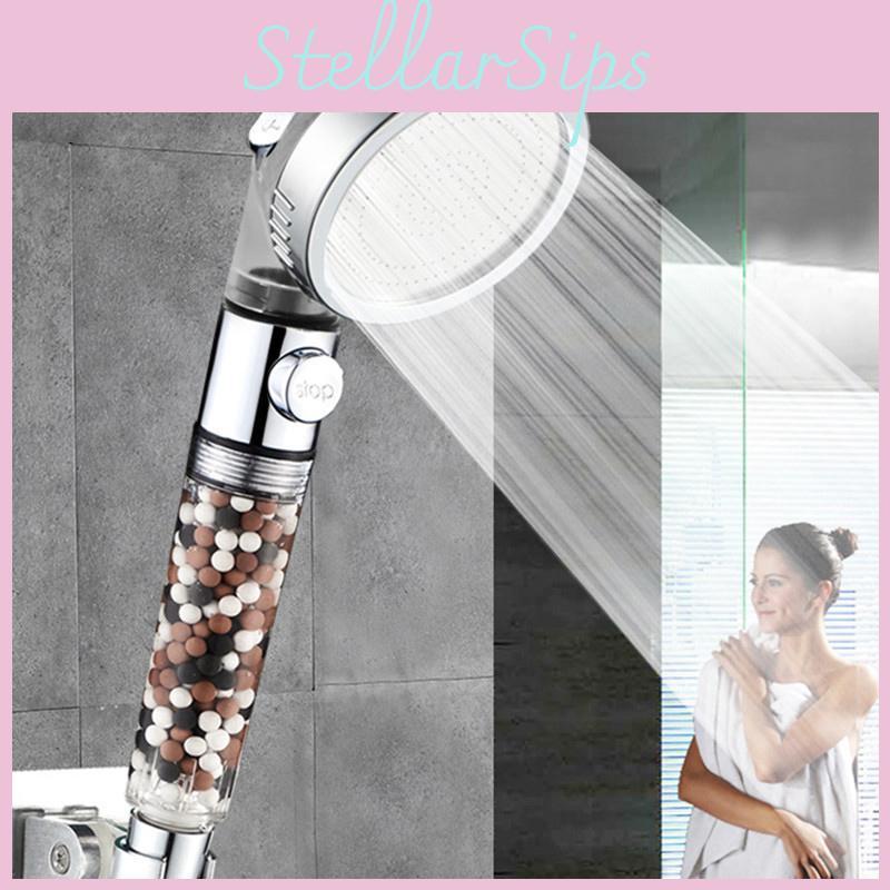 Spa Shower Head 3 Mode Button High Pressure Filter Balls Water Saving
