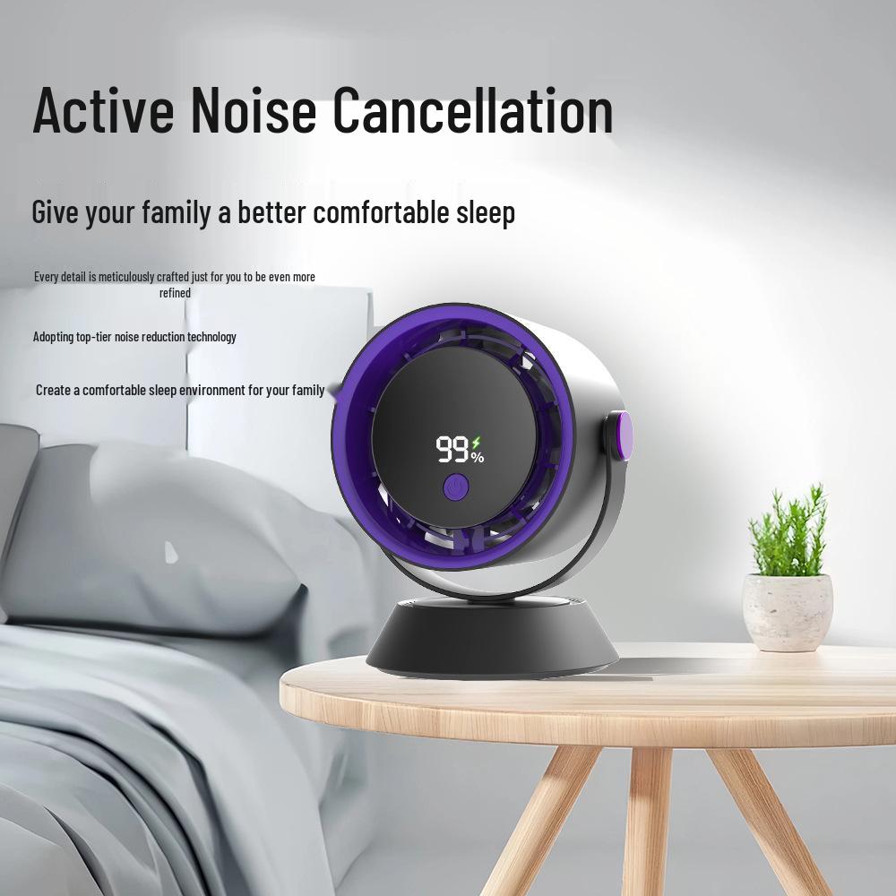 Compact Wall-Mounted Smart Fan with Digital Display, High-Speed Air Circulation, and Rechargeable Battery for Office and Home Use.