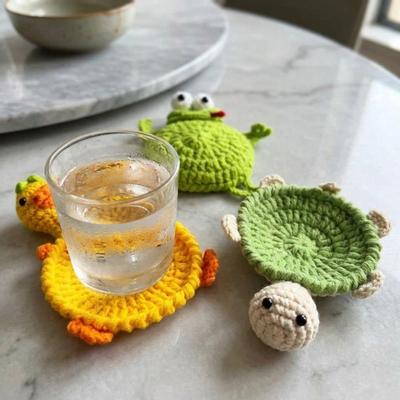 Hand Woven Crochet Turtle Coaster Funny Animal Drink Coaster Water Cup Mat  Home Table Decor