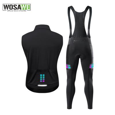 WOSAWE Fall and Winter Men's Padded Reflective Cycling Vest Windproof Vest Warm Fleece Backpacking Pants Road Bike Pocket Cycling Clothing