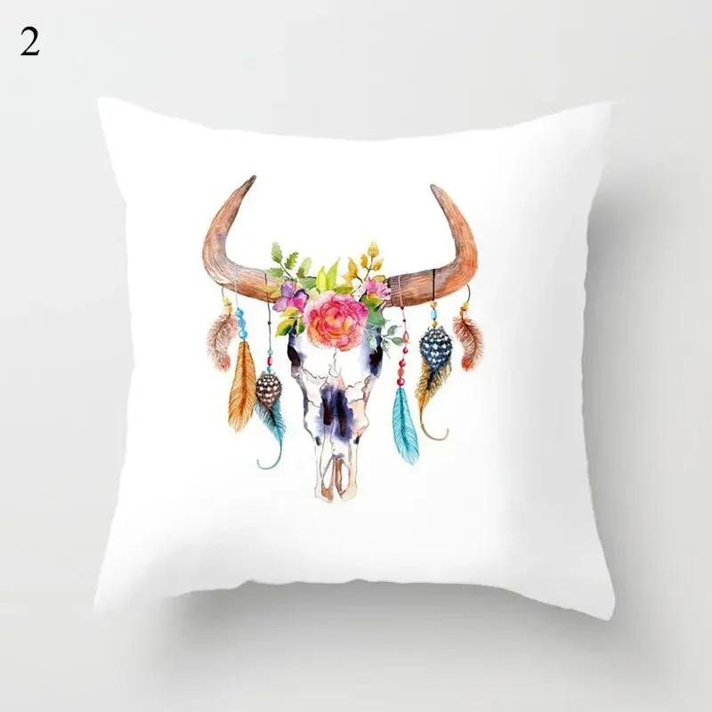 Home Decor Bohemian Feather & Skull Pattern Pillow Covers Pattern Cushion Cover Suitable for Sofa Bedroom Car Pillow Cover