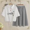 Sweet Junior High Summer Polo Shirt & High-Waist Skirt Set