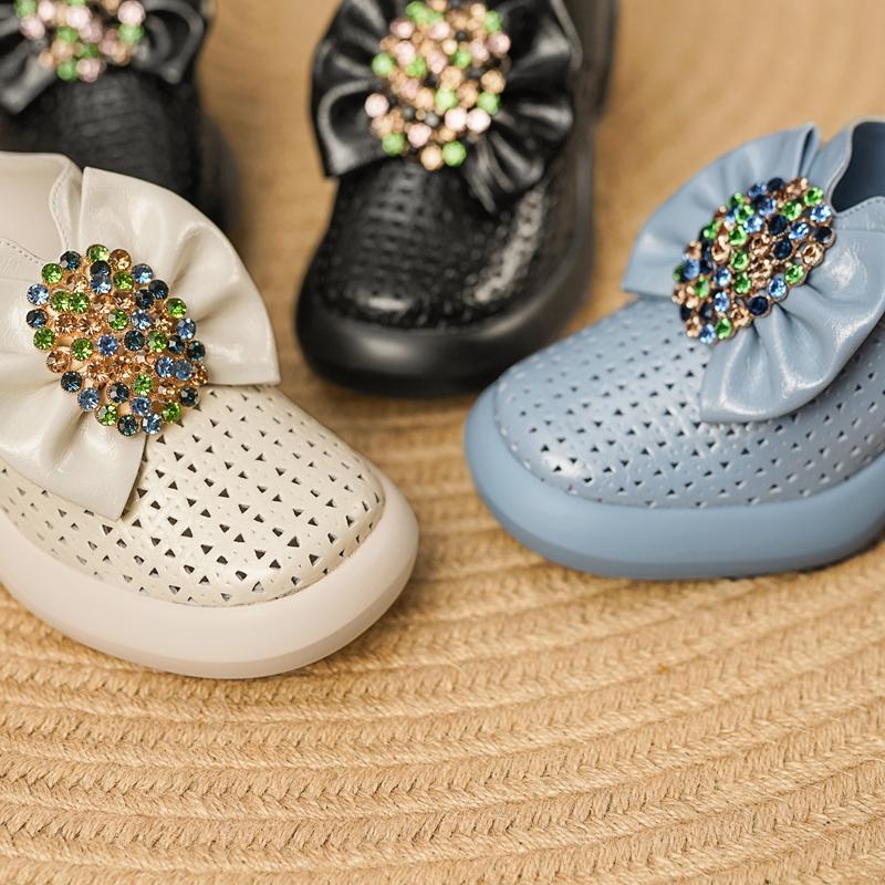 Fashion New Women's Genuine Leather, Cowhide, Rhinestone, Bow, Thick Sole, Thick Heel, High Heel, Hollow Toe, Fashion, M Ü Ller Slippers