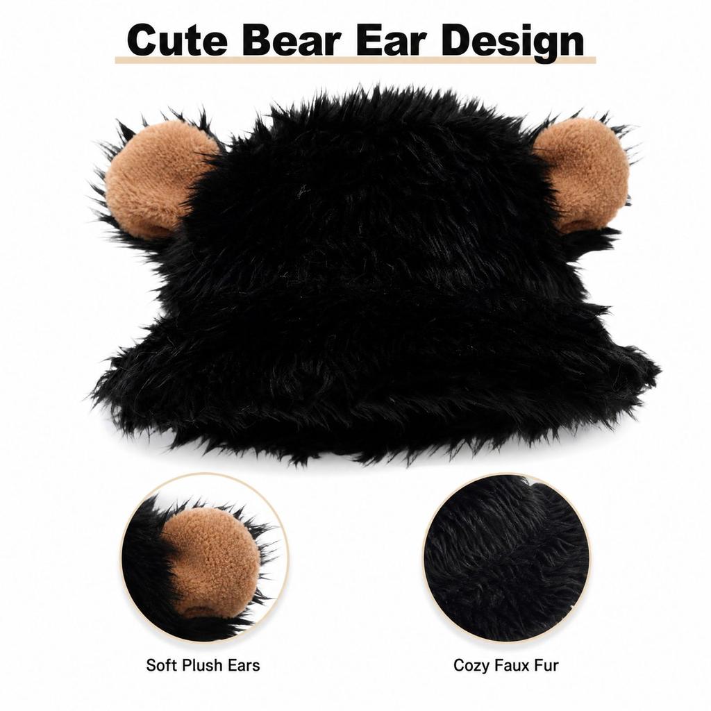 Unisex Bear Ears Hat Thickened Warm Fisherman Hat with Ear for Outdoor Winter