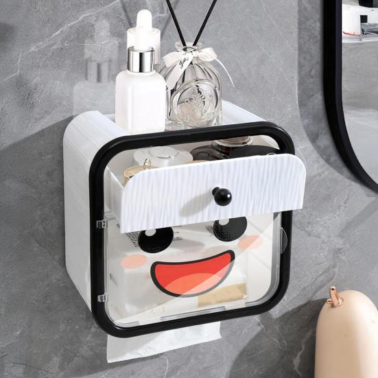 Držák na toaletní papír Plastový vodotěsný dávkovač papírových ubrousků se zásuvkou a policí Nástěnný box na ubrousky pro domácí koupelnu