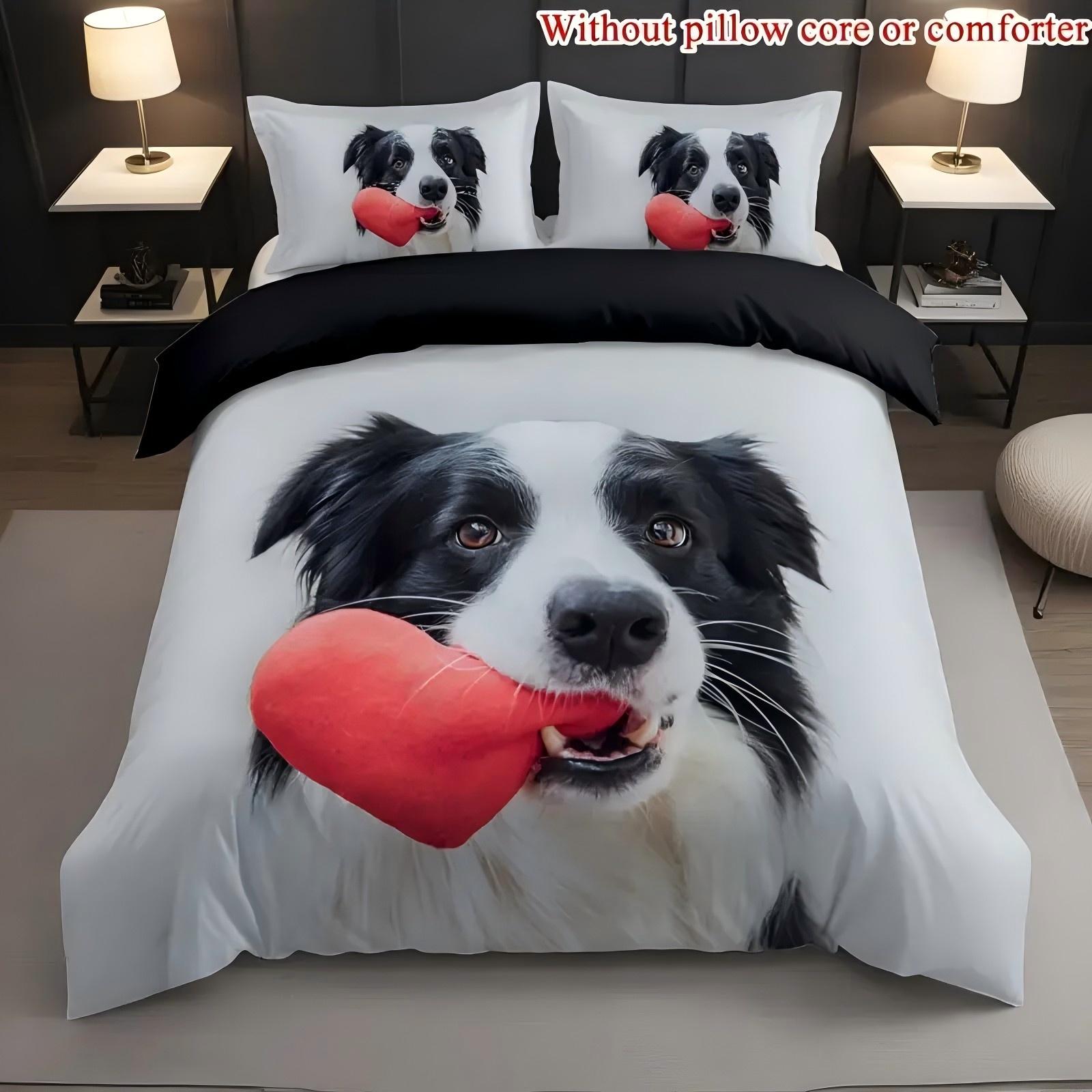 

Cute Dog 3d Cartoon Printed Bedding Cover Lovely Animal Theme Quilt Cover Set Soft Comfortable Polyester Duvet Cover Pillowcases EU single(135x200cm)