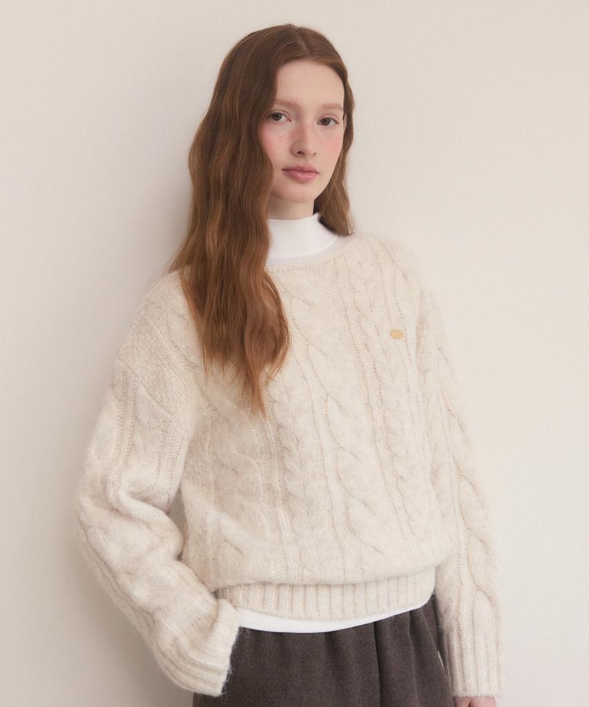 ADAUL Boat Neck Hairy Twist Knit - Cream
