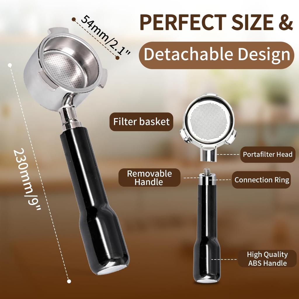 54mm Bottomless Portafilter 3 Ear Espresso Handle Compatible Coffee Machine Black