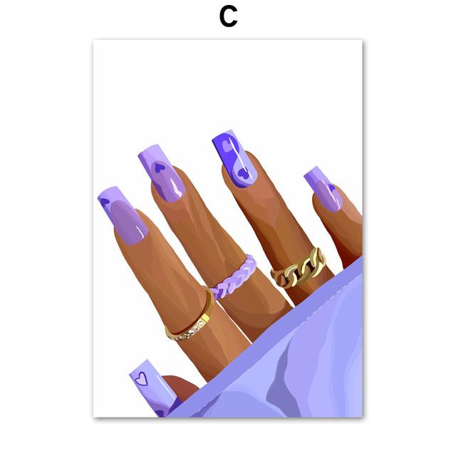 Placă cu lac de unghii Manichiură de mână Ilustrație de modă Artă Pictură pe pânză Postere nordice Imprime Poze de perete Decor salon de cameră fără cadru