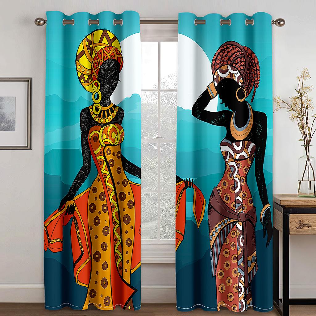 Moderne minimalistische afrikanische Frauen abstrakte Kunst Sonnenschutzvorhänge 2 Paneele Wohnzimmer Schlafzimmer Balkon Küche Dekorative Vorhänge