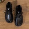 Fashion Large Size Loafers Female Black Single Shoes Female Summer 2025 New Lace-up British Style Small Leather Shoes