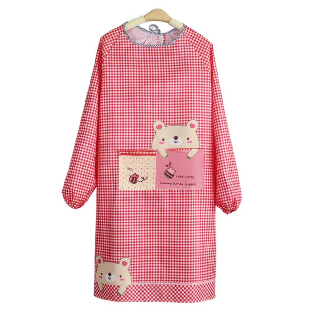 

Cartoon Bear Long Sleeved Women Overall Apron Cooking Full Wrap Kitchen Aprons Household Antifouling Cooking Smock Restaurant красный
