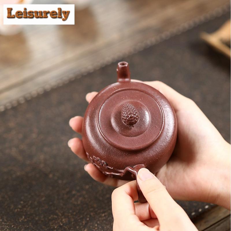 210ml Antike Yixing Lila Ton Teekannen Berühmte Künstler Handgefertigt Kiefernzapfen Kanne Roher Ton Abhang Lehmkessel Chinesisches Zisha Teegeschirr