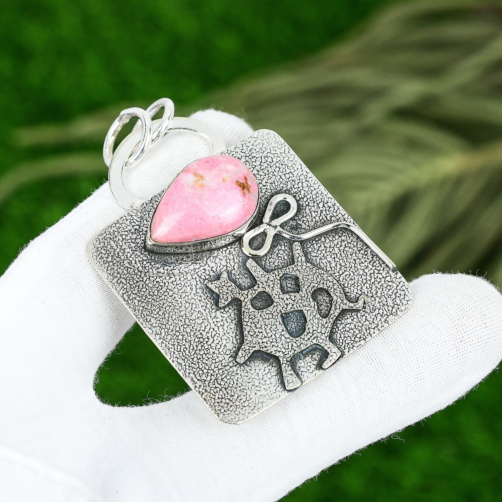 

Sterling Silver Pear Natural Thulite Daughter Artisan Unique Engagement Pendant