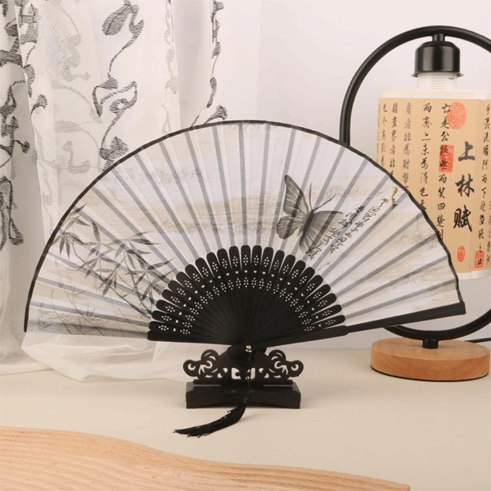 Silk Material Vintage Silk Folding Fan Folding Vintage Classical Chinese Fan Bamboo Frame Hand Fan Craft Dance Performance