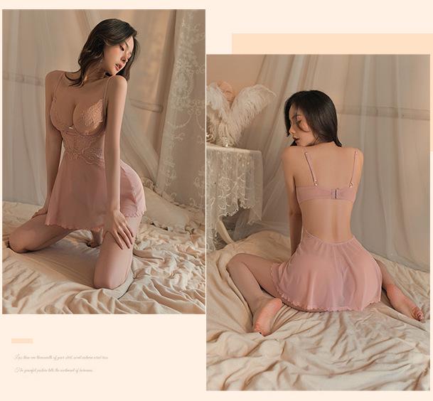 Seductive Mesh Lingerie: Sheer Temptation Suspender Nightdress
