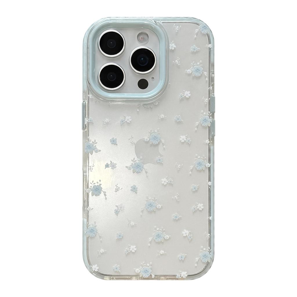 Small and Fresh Suitable for IPhone 16 Apple 15 Mobile Phone Case 14promax Gentle Blue Flowers 13 Transparent 11 Soft Set