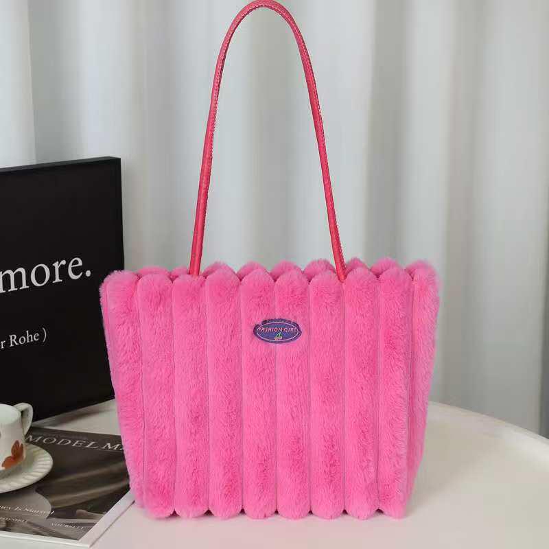 

Women s 2025 Autumn/Winter Plush Tote Handbag - Fashionable Casual Shoulder Bag фуксія