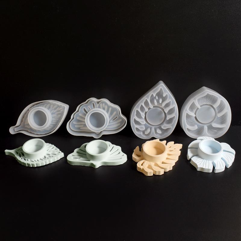 Plaster Concrete Resin Craft Casting Molds Leaves Candlestick Silicone Mold DIY Handmade Leaf Tealight Candle Holder