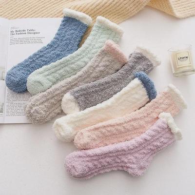 Damen Korallenfleece Lange Socken - Dick, Warmes Mittelrohr für Herbst- und Winterschlaf und Komfort.