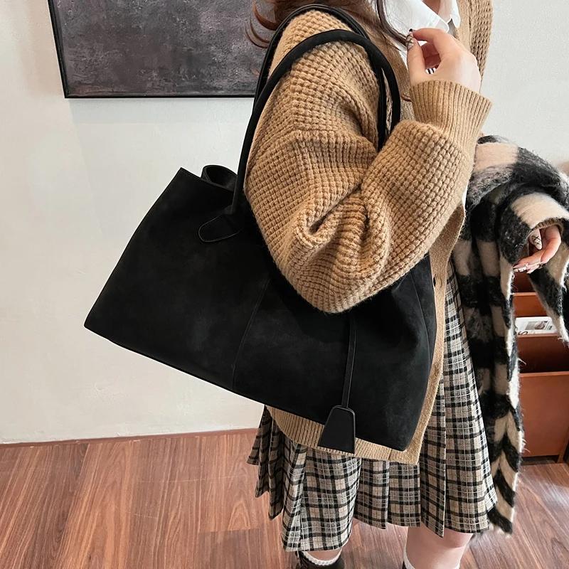 Faux Suede Solid Color High Quality Fashiable Versatile Handbag 2026 Women's Product Hot Selling Large Capacity Shoulder Bag