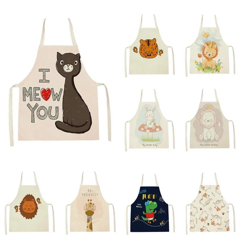 Animal Kitchen Apron Women Pinafore Child Apron Household Cleaning Supplies Baking Cooking Accessories Sleeveless Linen Bibs