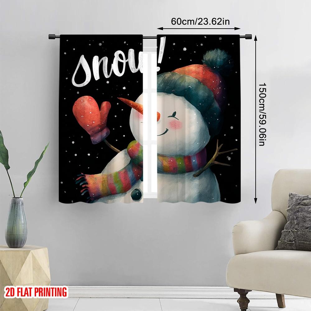 2 Stück, 2D-Flachdruck Lichtfilternde Vorhänge Niedlicher Schneemann Strapazierfähiger 100% Polyesterstoff (ohne Stange) Dekorationen für den Außenbereich