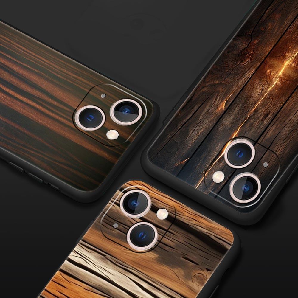 Luxury Vintage Wood Grain Pattern Phone Case Cover for iPhone 17 16 15 14 13 12 11 Pro Max 17 Air Plus Shockproof Soft TPU Shell