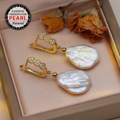 SENIKO Natural Freshwater Big Baroque Pearl Earrings Fashion Cubic Zirconia Pearl Drop Earrings For Women Party Jewelry