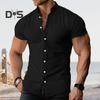 Muži Letní Košile Stojáček Jednobarevný Jednořadý Slim Fit Cardigan Krátké rukávy Měkké Prodyšné Střední délka Ležérní Podnikání Muži Top do kanceláře