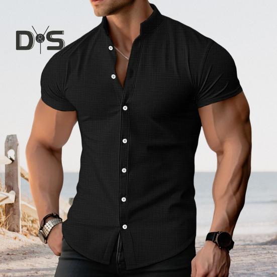 Muži Letní Košile Stojáček Jednobarevný Jednořadý Slim Fit Cardigan Krátké rukávy Měkké Prodyšné Střední délka Ležérní Podnikání Muži Top do kanceláře