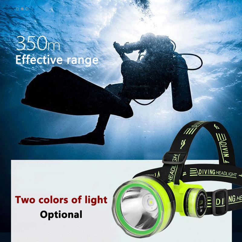 Taşınabilir Şarj Edilebilir Dalış Feneri 350M Sualtı 2 Işık Modu Su Geçirmez Süper Parlak Led Dalgıç Zıpkınla Balık Avı Kafa Lambası