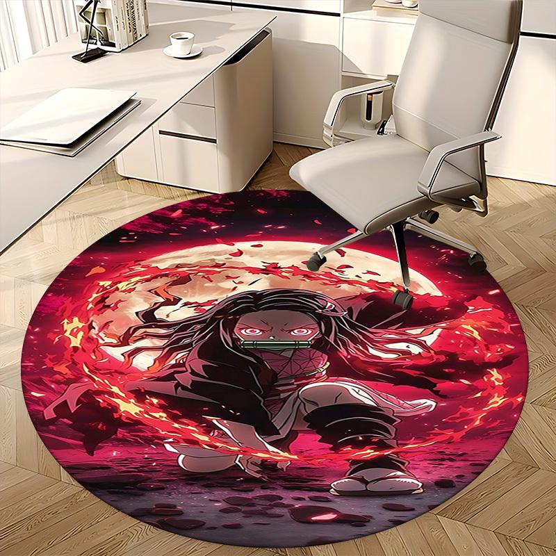 1pc Demon Slayer Tanjiro Kamado Round Carpet - Anime Design Office Chair Mat