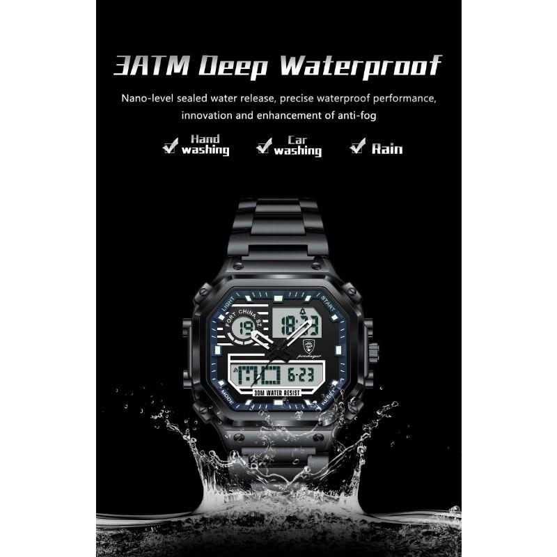 POEDAGAR Top Luxury Men Quartz Watch Waterproof Stainless Steel LED Man Watch Week Date Sports Military Electronic Watches