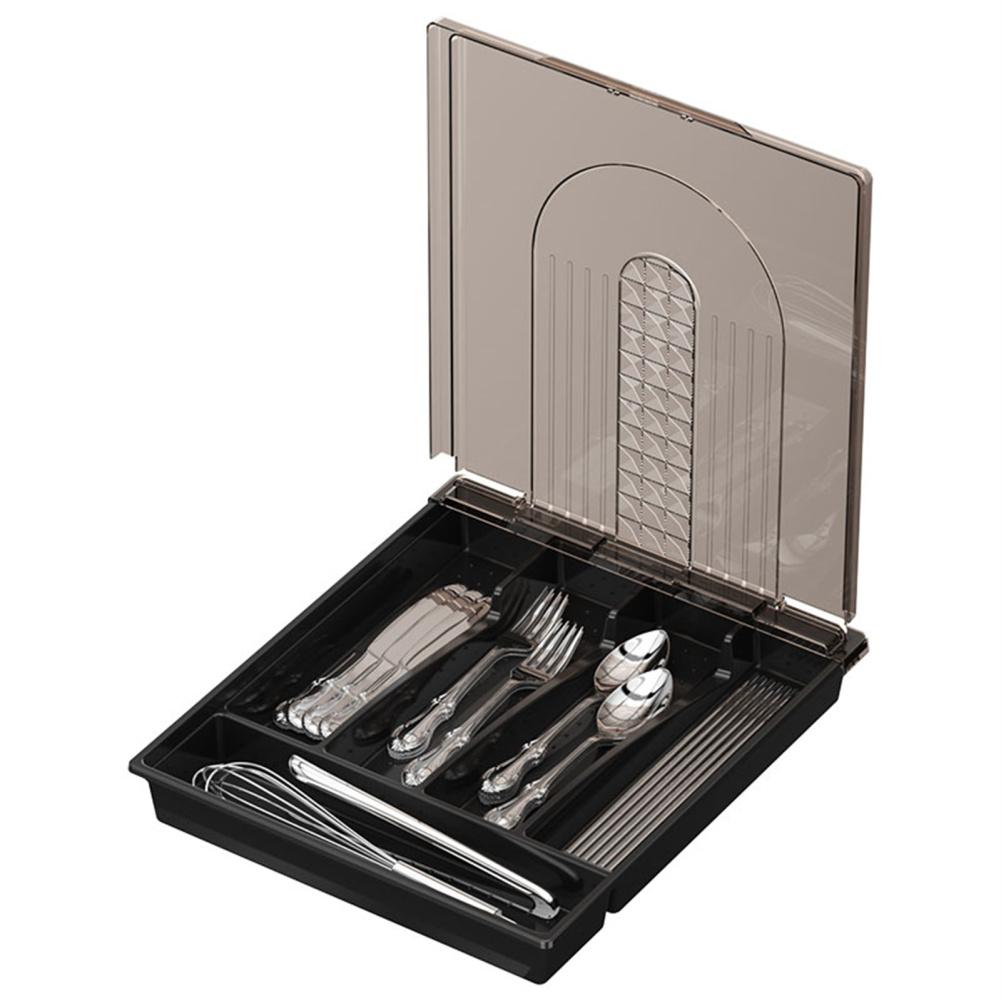 

Органайзер для столовых приборов с крышкой, держатель для столовых приборов для столешницы и ящик с 5 отделениями, ящик для хранения столовых приборов для вилок, ножей